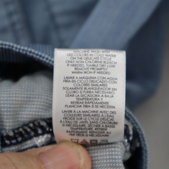 CAbi Stretch Denim Jean Jacket Size XS Blue & White Striped Decorative Buttons - Picture 6 of 7